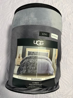 UGG  Corey Reversible 3-Pc. Comforter Set, King (Off Black/Tie Dye)