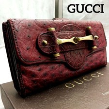 Super rare Old Gucci ostrich horsebit long wallet red
