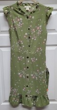 Monteau LA Sage Green Floral Button Front Midi Dress Belted Cap Sleeve M