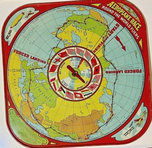 1920s Wolverine Tin Litho AEROPLANE RACE Game Board, Blimp / Zeppelin Version