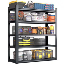 5-Tiers Metal Heavy Duty Adjustable Garage Storage Shelving Unit in Black 47.2