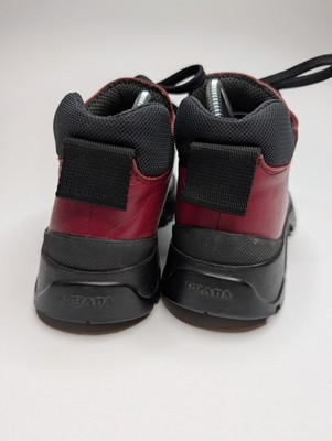 Vintage Prada Red Leather Tyrolean Brixxen Boots with Rubber Sole