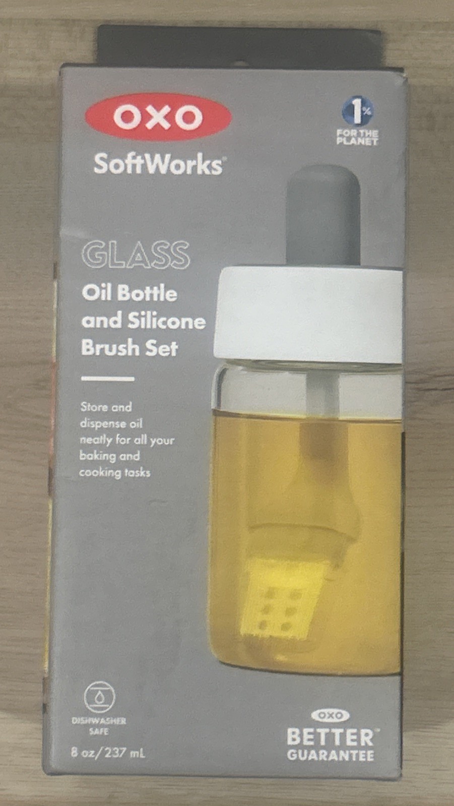 OXO Softworks Glass Oil Bottle & Silicone Brush Set 8oz Dishwasher Safe New