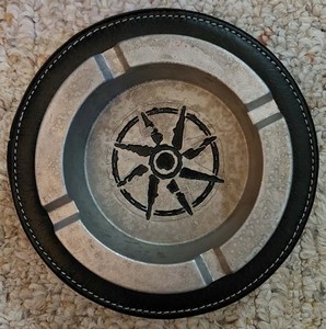 Vintage 90's Marlboro Compass Design Metal Ashtray W/Stitched Leather Base