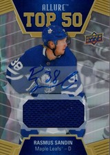 2019-20 UD Allure Top 50 Jersey Auto T5049 Rasmus Sandin Auto Jersey /25 HKY