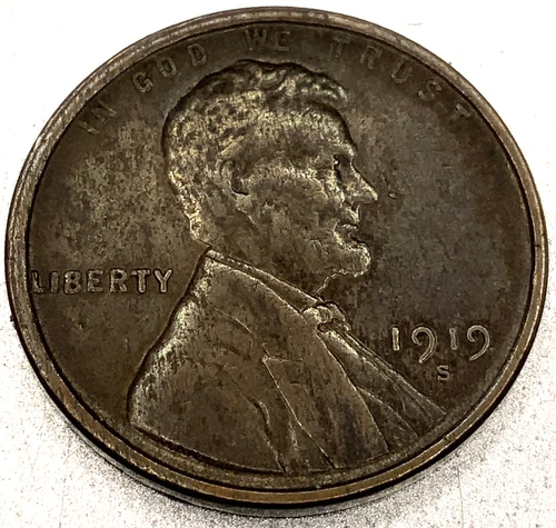1919-S Lincoln Wheat Cent Penny 1c ~ XF Extra Fine Condition Early Date~ ST844