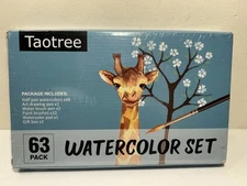 Watercolor Paint Set 48 Colors with Brushes Palette Pad 63 Pc. Taotree New