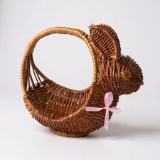 Vintage Small EASTER BUNNY Brown Wicker Basket 5.5” For Candy Or Trinkets Cute