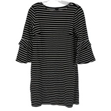 Ann Taylor Dress Womens 4 Bell Sleeve Striped Soft Career Knit Sheath Black