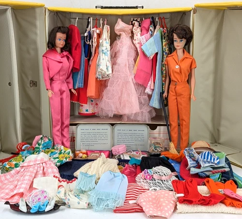 Very Nice 1960s Vintage Large Mattel Barbie Lot: 2 Dolls, Clothes & Accessories