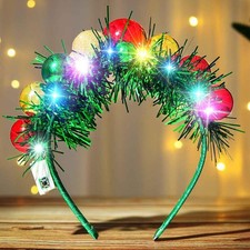 Light Up Christmas Headbands LED Xmas Balls Hairbands Green Christmas Tinsel ...