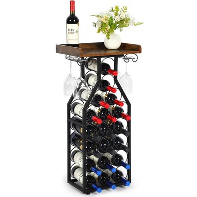 19 Bottle Wood Wine Rack with Glass Holder for Dining Room