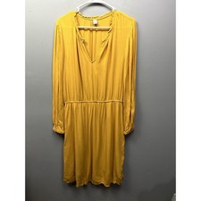 Old Navy Dress womens Large Mustard Yellow Elastic Waist long sleeve Tie neck