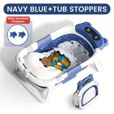 Foldable Baby Bathtub with Cushion & Tub Stoppers | Travel & Home Use