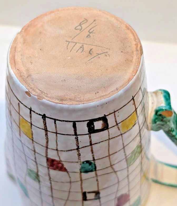 Vintage BITOSSI Stoneware Pitcher with Mondrian Decor by ALDO