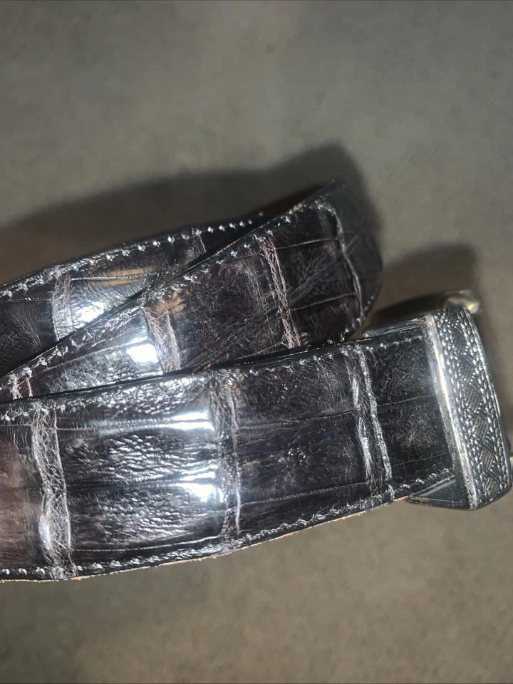 Cinturón de cocodrilo sudamericano genuino negro de cuero Torino para hombre talla 44 Foto 2 de 4