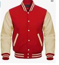 Varsity Letterman Baseball Wool Genuine Lambskin Leather Sleeves Jackets-