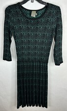 Taylor Dress Womens Small Green Black A Line Pleated 3/4 Sleeve Rayon
