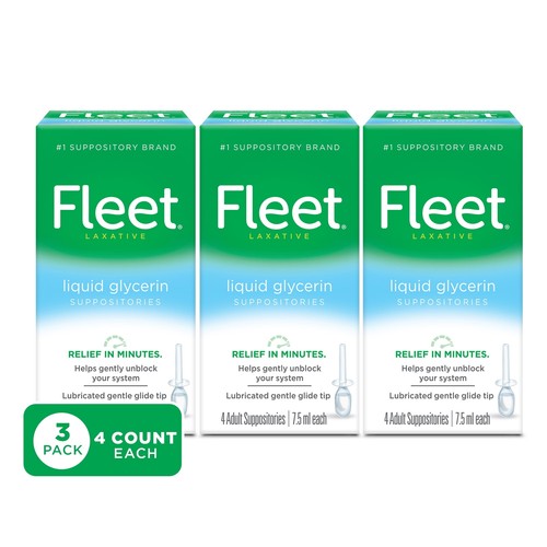 3 Pack Fleet Liquid Glycerin Suppositories for Constipation 7.5 ml, 4 Bottles