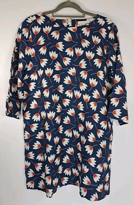 Seasalt Sol Blaze Tunika Top Gr. UK 14 blau geblümt 3/4 Arm 100% Leinen