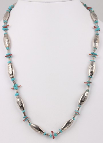 SOUTHWESTERN TURQUOISE & RED CORAL STONES NECKLACE FASHION 4812