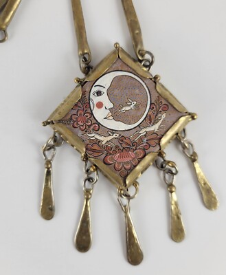 Rare Armand Lozano Ramirez Bronze Mexican Modernist Necklace w/ Moon Pottery 