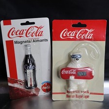 VTG Coca Cola Magnet Thermometer Bottle + Polar Bear Clock Sealed Dad Core 90s