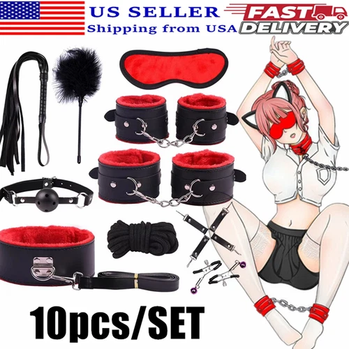 10pc Juguetes Eroticos Sexuales Para Adultos Conjunto De Esposas Cuerda Latigo - Picture 1 of 21