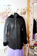 JAK'E Lammfelljacke/ kurz Mantel mit Kaputze, Gr.34, schwarz, TOP