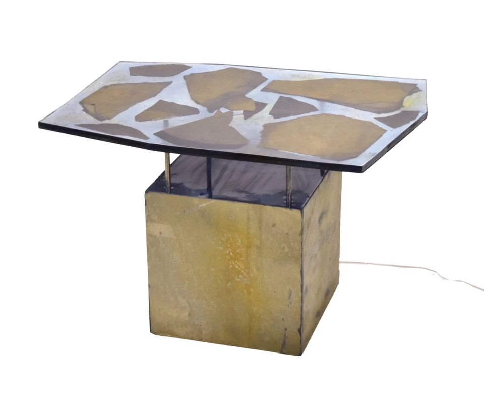 Mesa auxiliar hecha a medida para estudio con tapa de resina y pizarra y base iluminada Foto 4 de 4