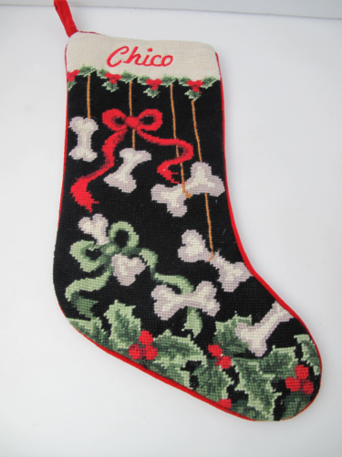 Needlepoint Christmas Stocking embroidered with name Chico  - Picture 1 of 4