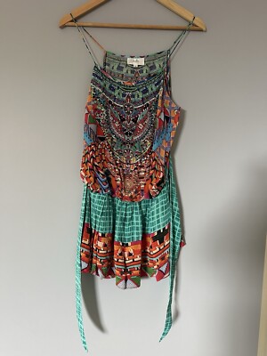 Camilla Embellished 109% Silk Shoestring Strap Playsuit size AUS