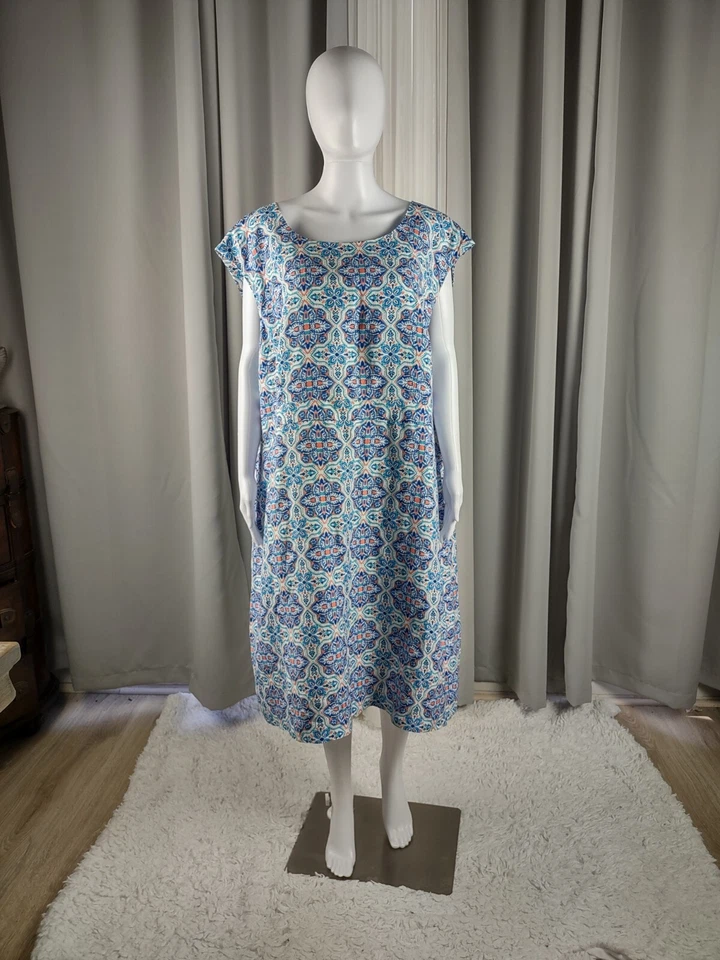 Vestido feminino Jessica London bainha de linho estampa azul Ikat plus size 26W - Imagem 2 de 4