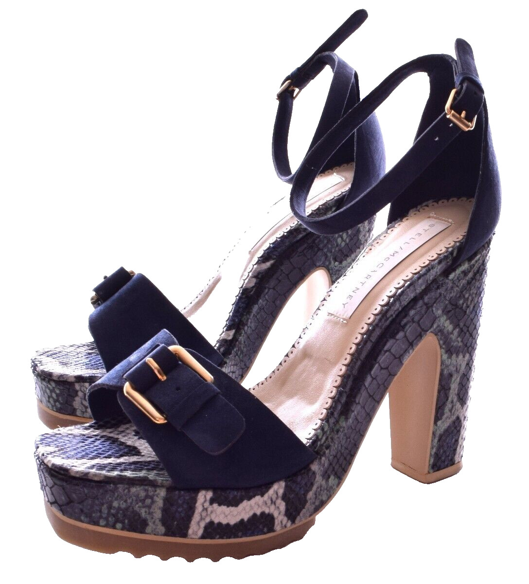 STELLA MCCARTNEY Navy & Python Ankle Strap Platfo… - image 2