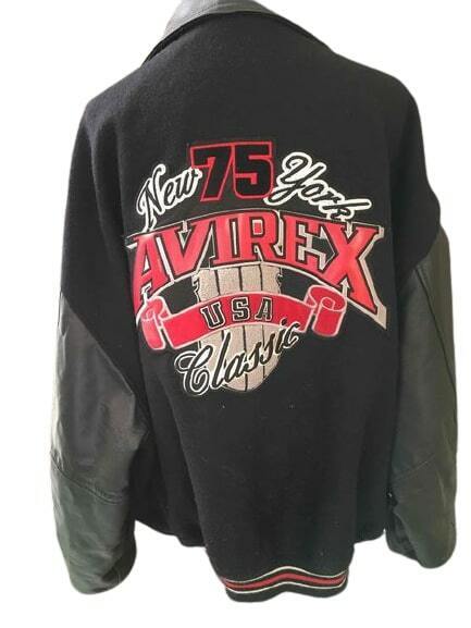 Avirex 75 Wool Leather Jacket New York Black Stitched Avirex 75 Wool Leather Jacket New York Black Stitched