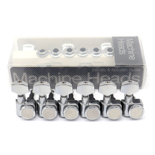 2 Pin 6 Inline Guitar Locking Tuners Tuning Keys Pegs Machine Heads Chrome 1:16 - Picture 1 of 7