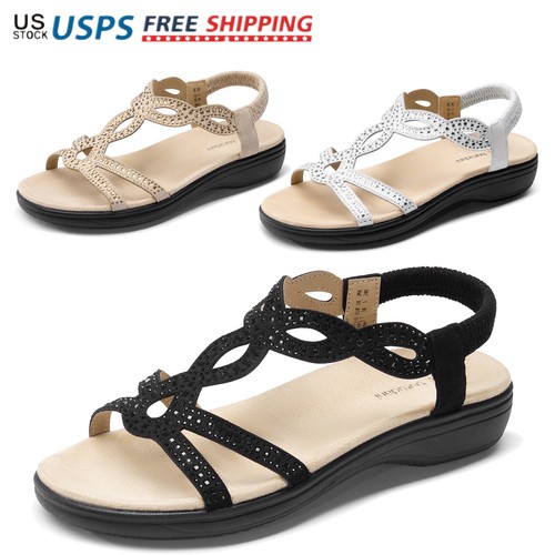 Women Comfort Flat Sandals Summer Vacation Beach Slip On Work Walking Sandals