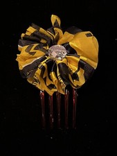 Vintage Plastic Hair Comb with Fabric Flower Rhinestone Accent