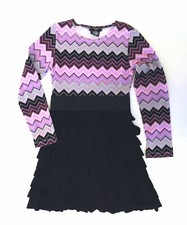 Girl's Size M 8 FLOWERS BY ZOE Pink Black Zigzag Ruffle Party Holiday Dress 113