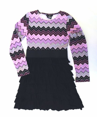 NWT Girl's M 8 FLOWERS BY ZOE Pink Black Zigzag Ruffle Party Holiday Dress $113
