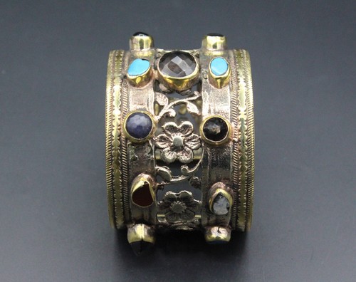 Afghan Cuff Bracelet, Belly Dance Bracelet Colorful Gemstones Cuff Bracelet - Picture 9 of 13