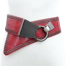 Women Wide Waist Belt Faux Leather Corset Punk Style Hook Buckle Waistband Rivet