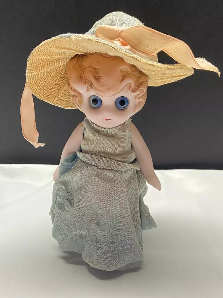 Antique Bisque Doll Kewpie Doll Glass Eyes Marked Germany 