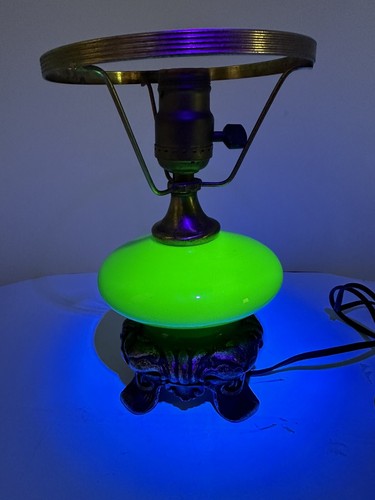 Reconstructed Carder Steuben Glass Lamp Green Jade Bronze Base UV Reactive *READ