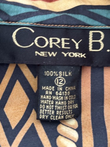 Corey B New York Silk Blouse Womens 12 Baroque Pattern Multicolored 1980s - Picture 6 of 7