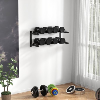 Wand-Hantelablage, 2-stufiges Stahldesign, schwarz, generalüberholt