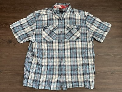 North Face 2XL Light Blue Plaid S/S Button Up 2 Pocket Cotton/Modal Blend Shirt