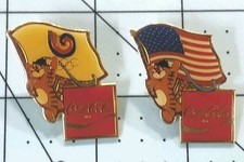 Vintage 1988 Seoul Olympics Coca-Cola Hodori Mascot Pin Lot of 2 USA Flag USOC