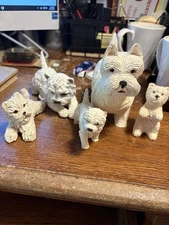 5 West Highland White Terrier Dogs Resin Figurines