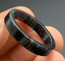 Video Certified Icy Black A Jadeite Jade Rectangle Circle Ring NO. 7.25  419764